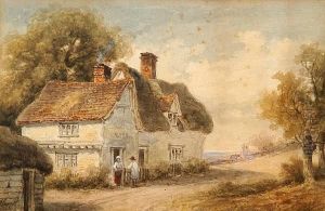 Figures Before A Country Cottage by Thomas Smythe