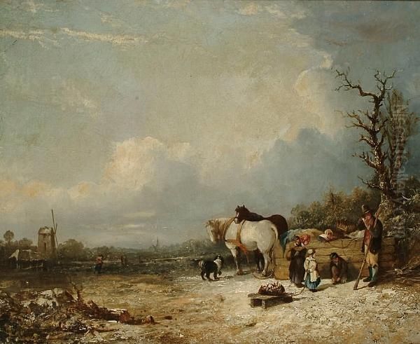 A Family Resting In A Winter Landscape - view 1