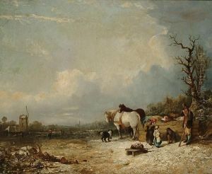 A Family Resting In A Winter Landscape by Thomas Smythe