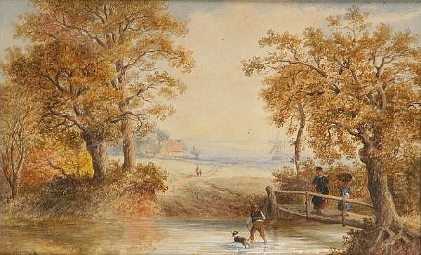 Figures On A Bridge With Windmill Beyond - view 1