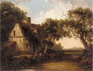 Cattle Drinking At A Stream By A Cottage; Two Peasants Talking By A Cottage by Thomas Smythe