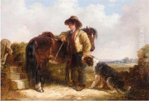 A Boy With His Pony And His Dog In A Landscape