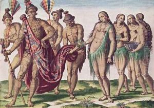 Chief Satouriona and his Wife go for a Walk by Jacques le Moyne de Morgues