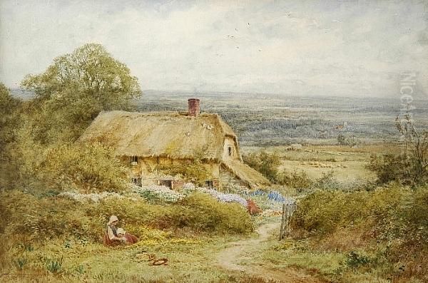 Thatched Cottage With Figures In A Landscape - view 1