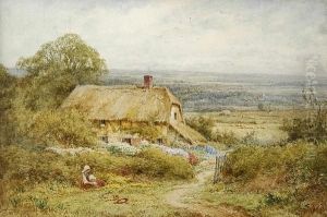 Thatched Cottage With Figures In A Landscape by Henry John Sylvester Stannard