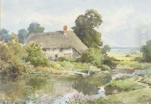 A Thatched Cottage On The River's Edge by Henry John Sylvester Stannard