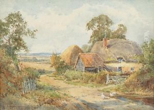 Ducks On A Lane By A Farmstead by Henry John Sylvester Stannard