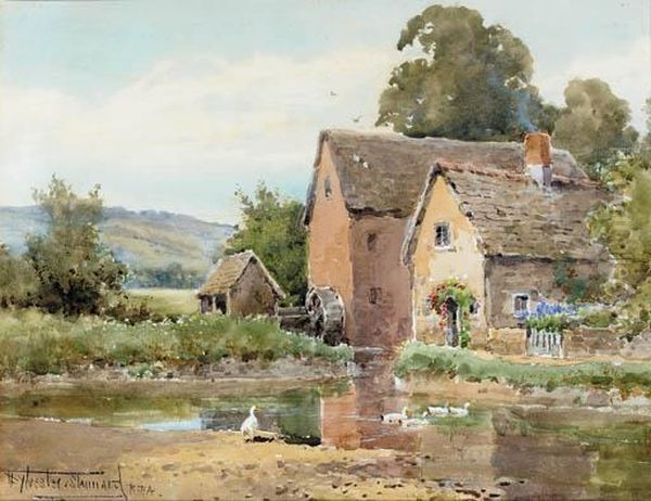 Ducks On A Pond Before A Mill In A Wooded Landscape - view 1