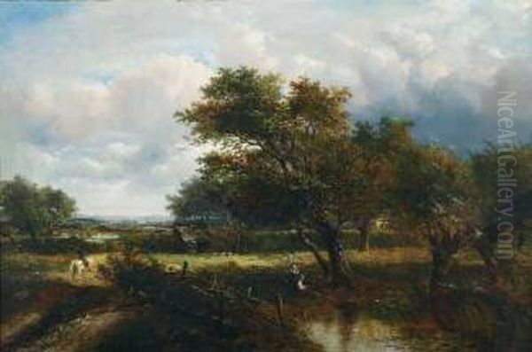 Children Fishing At A Pond In An Extensive Landscape - view 1