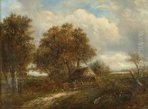 A Rural Scene With Figure And Barn by Joseph Thors