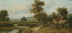 A River Landscape With A Figure By A Cottage A River Landscape With A Figure By A Cottage