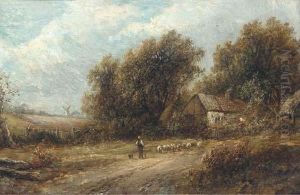 Shepherd And His Flock On A Track