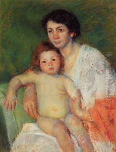 Nude Baby on Mother's Lap Resting Her Arm on the Back of the Chair by Mary Cassatt