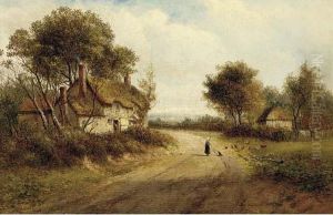 Feeding The Chickens; And Figures In A Punt In A Wooded Landscape