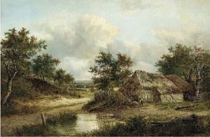 Figures In An Extensive Wooded Landscape by Joseph Thors