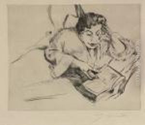 Lekture Auf Dem Sofa by Lovis (Franz Heinrich Louis) Corinth