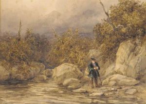 A Fisherman At The Edge Of A River, North Wales