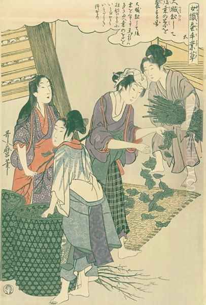 The great awakening of the silk worms, no.5 from Joshoku kaiko tewaza-gusa, c.1800 - view 1
