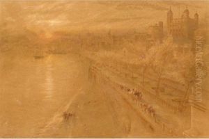 A City Sunset, The Tower Of London From Tower Bridge by Albert Goodwin