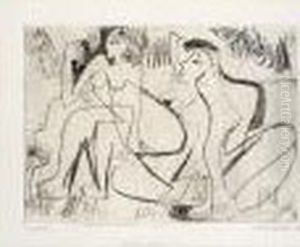 Zwei Sitzende Madchen Im Freien (d. E583) by Ernst Ludwig Kirchner