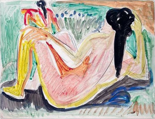 Liegender Weiblicher Akt Mit Schwarzem Haar (reclining Female Nude With Black Hair) - view 1