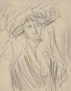 Dame Mit Hut>. by Ernst Ludwig Kirchner