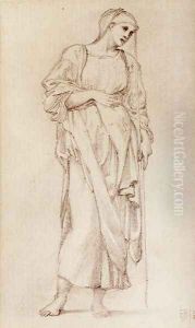 Study Of A Standing Female Figure Holding A Staff by Sir Edward Coley Burne-Jones