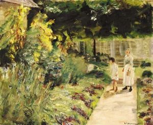 Die Enkelin Des Kunstlers Mit 
Ihrem Kindermadchen Im Nutzgarten Des Landhauses In Wannsee