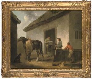 Reading The News: Horse And Grooms Outside A Stable by George Morland