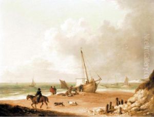 A Beached Fishing Smack And Other Sailing Vessels In Freshwater Bay, Isle Of Wight