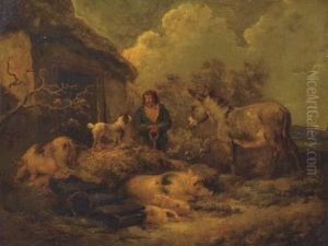A Farmer In The Yard With Pigs by George Morland