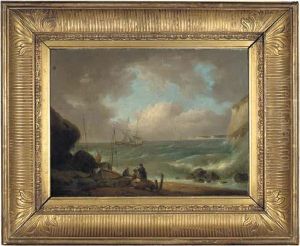 A Coastal Landscape With Fishermen In The Foreground And Whitecliffs Beyond by George Morland
