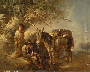 Donkey And Travellers Resting by George Morland