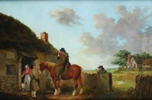 Traveler On Horseback Outside Of An Inn