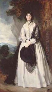 Young woman in white dress against a landscape by Sir Francis Grant