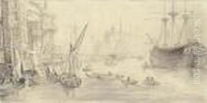 The Thames At Limehouse ; And A Study For The Thames Atlimehouse by Thomas Rowlandson