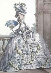 Woman wearing a stylish dress with her hair A la Victoire by Claude Louis Desrais