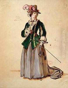 Costume design for Dona Elvire in an 1847 production of Don Juan by Achille-Jacques-Jean-Marie Deveria