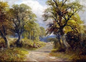 Summer Day, With Figures Resting On Logs
