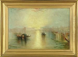 Gondolas In The Venetian Lagoon At Sunset. by Joseph Mallord William Turner