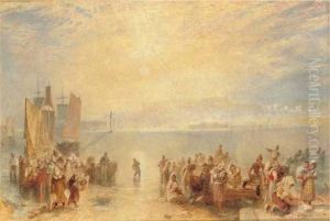 Granville: Fisherfolk On The Beach At Sunset