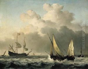 A Wijdschip Close-hauled In A Fresh Breeze, With Other Shipping by Willem van de, the Elder Velde