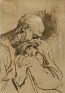 Recto: A Bearded Old Man Leaning On A Stick by Sir Anthony Van Dyck