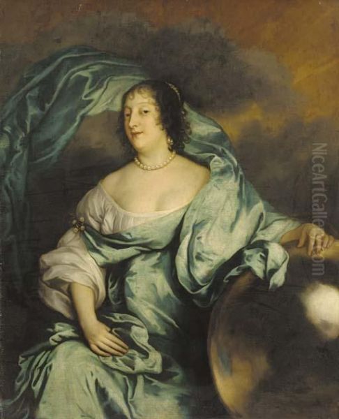 Portrait Of Rachel, Countess Of
Southampton, As Fortune, Seated Three-quarter-length, In A White Dress
And Blue Wrap, Her Hand Resting On A Globe - view 1