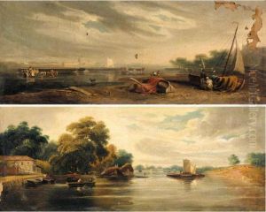 A View Of The Thames Looking Towards Battersea; And A River Landscape On The Thames by John Varley