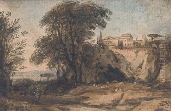 Sheep Grazing Before A Hillside Village On The Coast - view 1