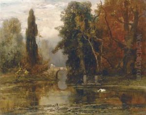 A Lake In Pavlovsk Park, St Petersburg by Iulii Iul'evich (Julius) Klever