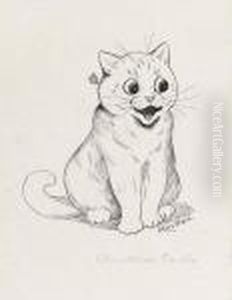 Design For A Christmas Card: A Happy Cat Recto And A Sketch Of Acat Verso
