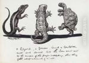 A Lizard, A Grecos, And A Tortoise Met And Danced by Louis Wain