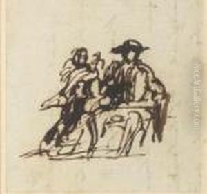 A Seated Man, Two Children Beside by Sir David Wilkie